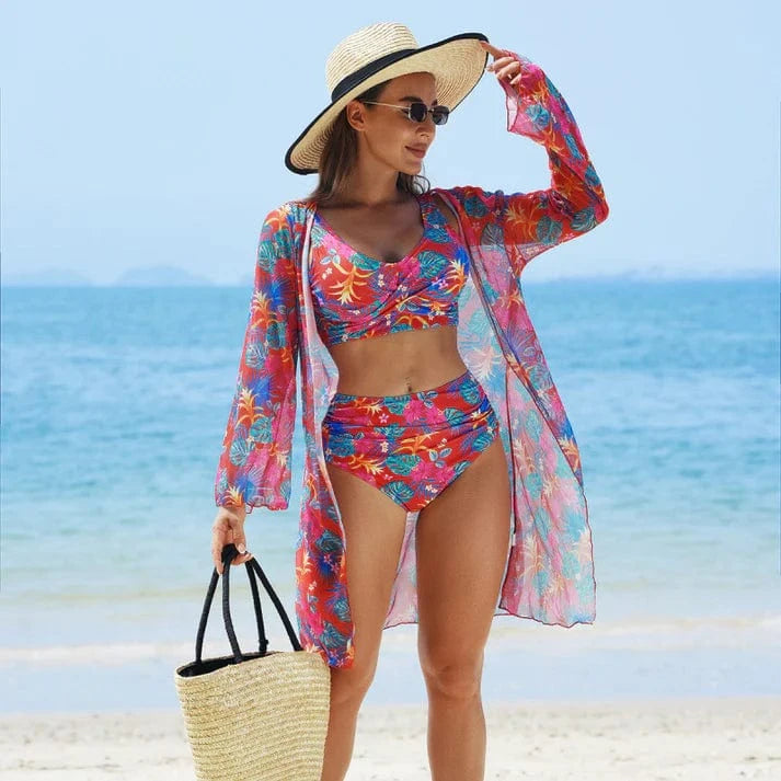 Bikini 3 pièces à imprimé tropical