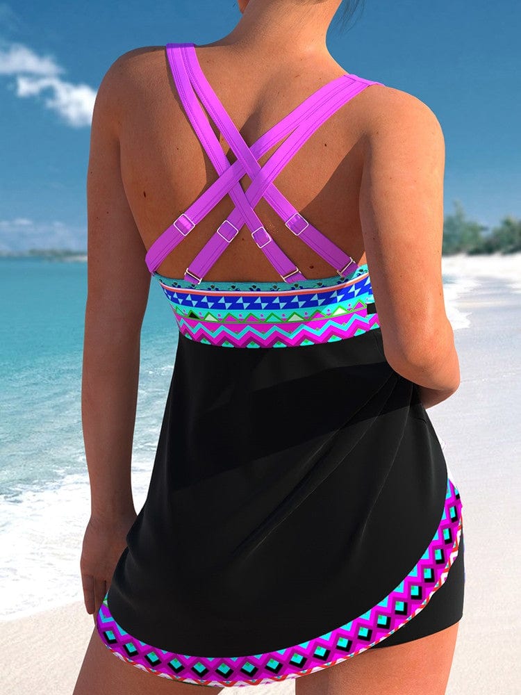 Maillot de bain tankini à motifs ethniques