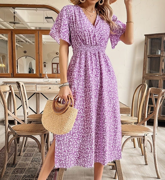 Robe longue fleurie avec fente